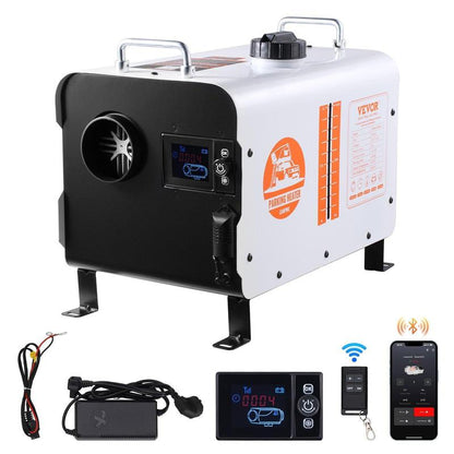 8 kW dieselvarmer, 12 V/24 V alt-i-ett dieselluftvarmer, Bluetooth-appkontroll, fjernkontroll og display, CO-alarm, hurtigoppvarming
