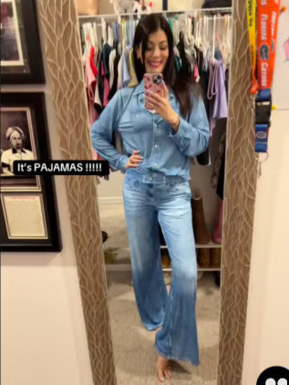 🌟 HELT NYTT STIL-SLAPP! 🌙 Denim Dreams-pysjamassett – Koselig passform, mykt loungewear med denim-look for komfort hele natten 🌟