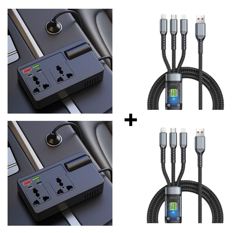⚡🔋Bærbar bilomformer 12V/24V til 220V med digitalt display
