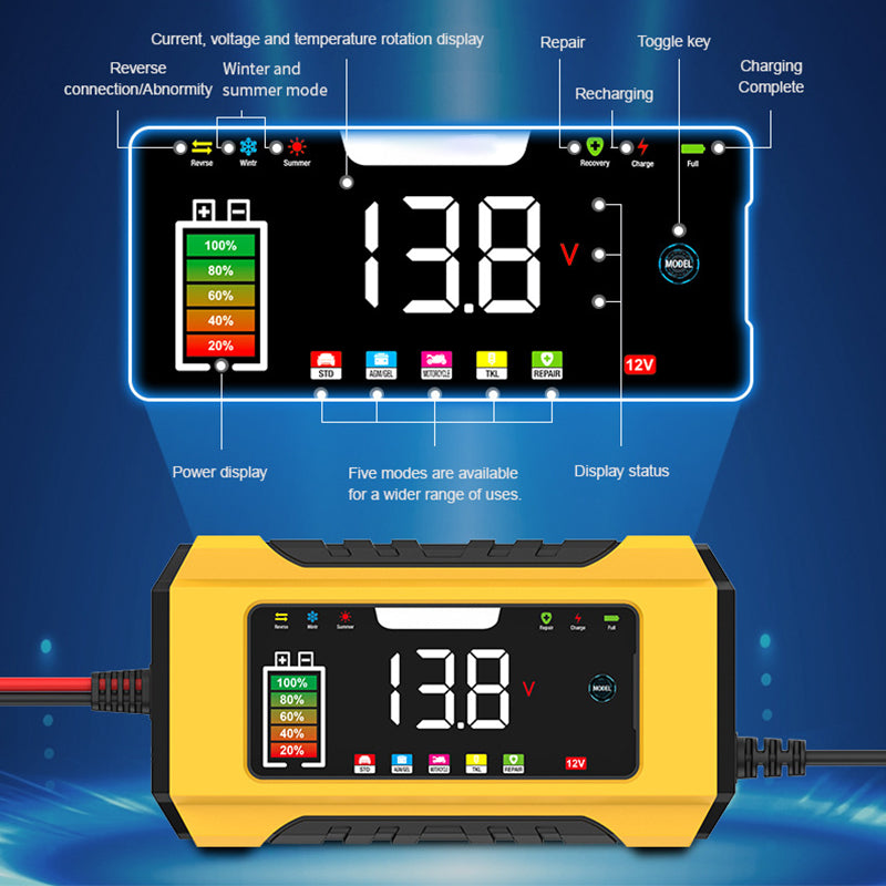 🔋 FLASH-SALG: 50 % RABATT! ⚡ Intelligent 12 V 6 A-batterilader til bil – 9-trinns lading, pulsgjenoppretting og farge-LCD 🚗