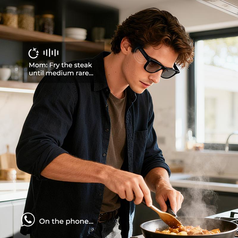 Gafas inteligentes con IA y ChatGPT, cámara de 8 MP y grabación de vídeo HD 1200P 4K, traducción en tiempo real en más de 160 idiomas, Bluetooth 5.4, audio HiFi y control de música, gafas de sol inteligentes con grabación de vídeo para llevar.