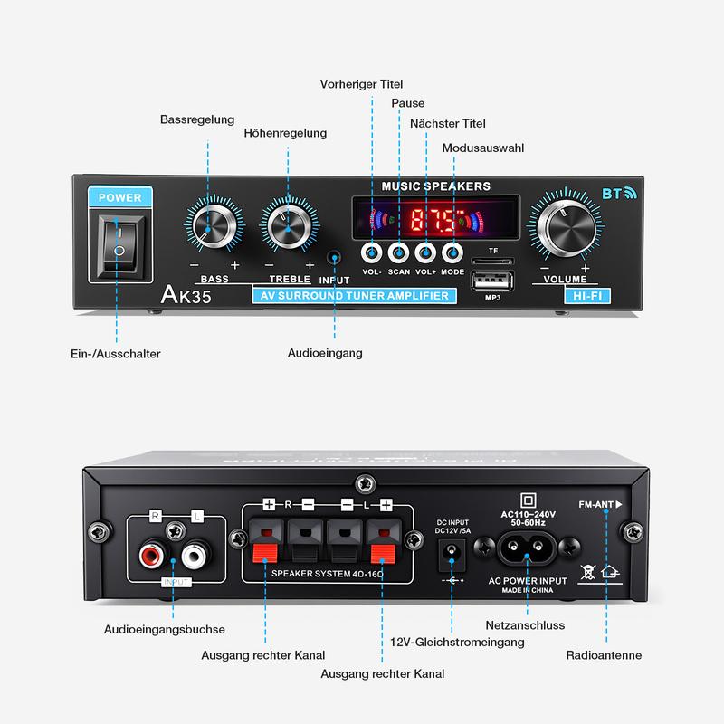 📢📢48 % RABATT!! ⏰AK35 Stereoforsterker Hjemmelyd Bluetooth 5.0 Maks