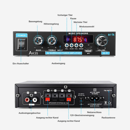 📢📢48 % RABATT!! ⏰AK35 Stereoforsterker Hjemmelyd Bluetooth 5.0 Maks