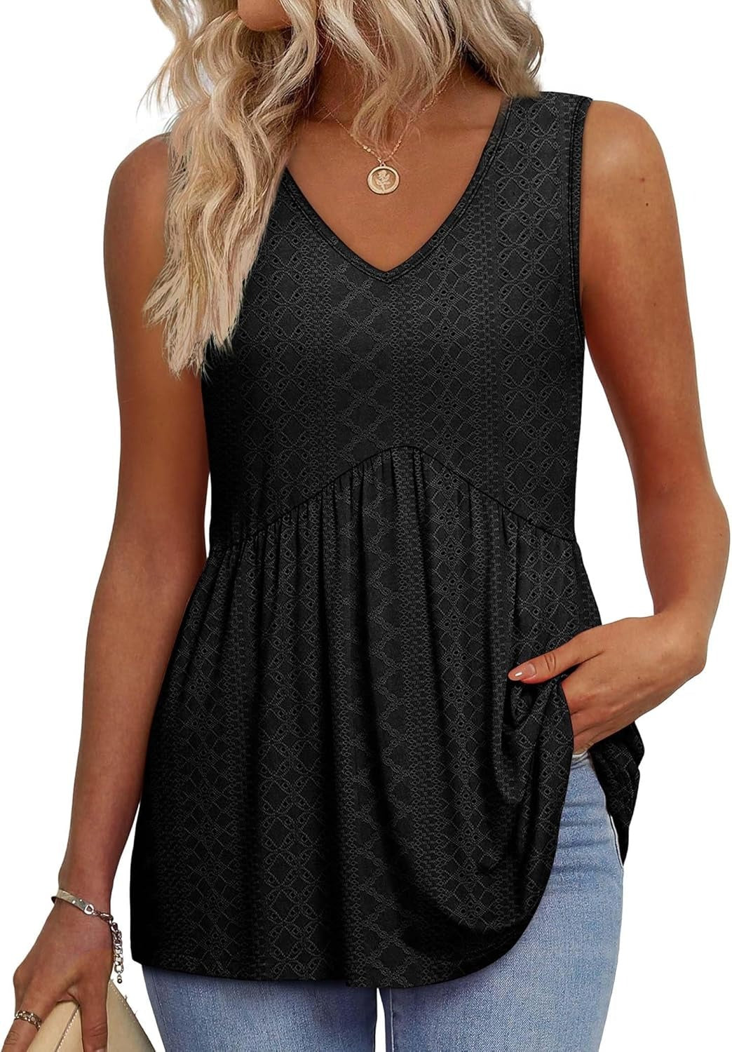 🌞VARMT SALG 48% RABATT👚Dameprint, flagrende, ermeløs peplum-tanktopper med V-hals