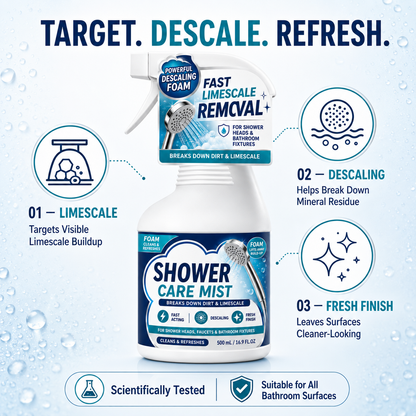 ❄️Summerfresh 50 % RABATT!🚿Hurtigvirkende kalkfjernerspray til badet – Rengjøringsmiddel for dusj, kran og hardt vann, 500 ml