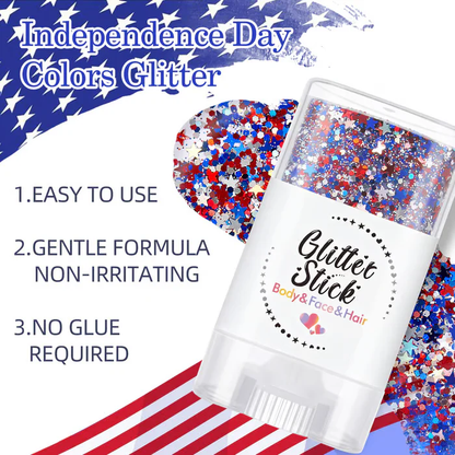 3-i-1 Patriotic Glow😍✨ Rød, hvit og blå glitter-bodystick