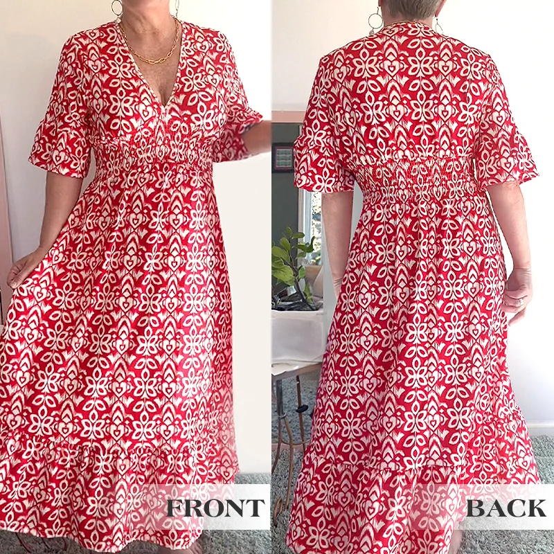 💥Spesialpris i begrenset tid 399kr !💐✨Bohemsk, avslappet trykk, V-hals og lang omslagskjole