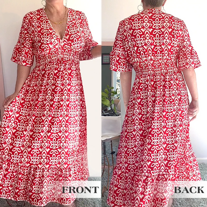 💥Spesialpris i begrenset tid 399kr !💐✨Bohemsk, avslappet trykk, V-hals og lang omslagskjole