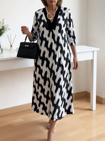 🌸Tidlig vårtalg 48 % RABATT!🔥 Avslappet og elegant maxikjole – V-hals, mellomlange ermer, perfekt for hver dag ✨