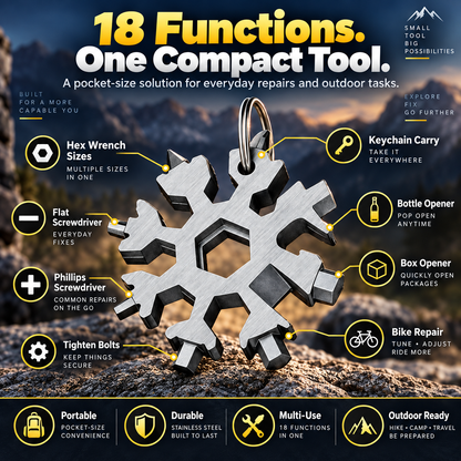 18-in-1 snowflake-shaped multi-tool, stainless steel spanner with screwdriver & bottle opener