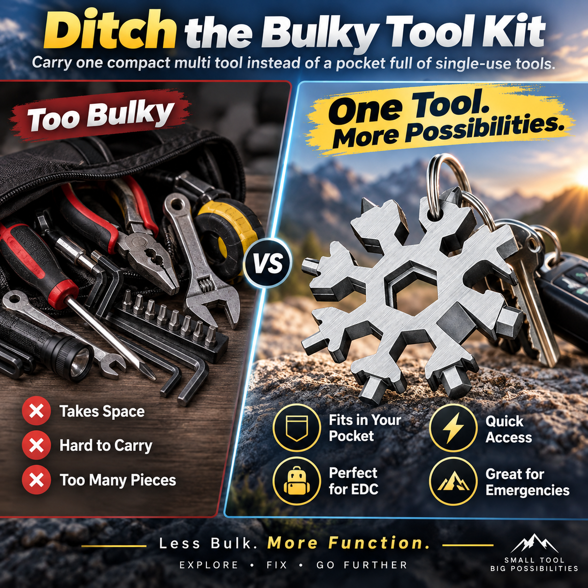 18-in-1 snowflake-shaped multi-tool, stainless steel spanner with screwdriver & bottle opener