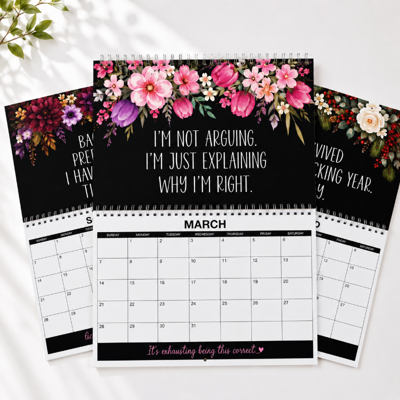 Veggkalender 2027 med morsomme banneord 🌸 Blomstertema
