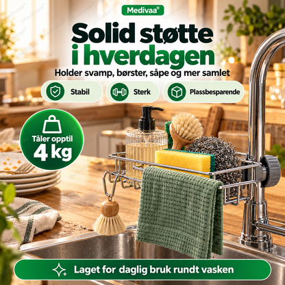 Oppbevaringsstativ i rustfritt stål til kjøkkenvasken