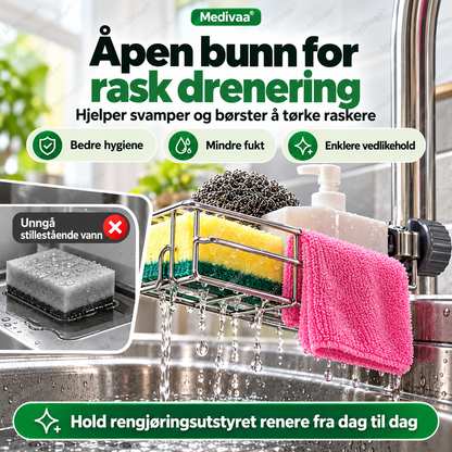Oppbevaringsstativ i rustfritt stål til kjøkkenvasken