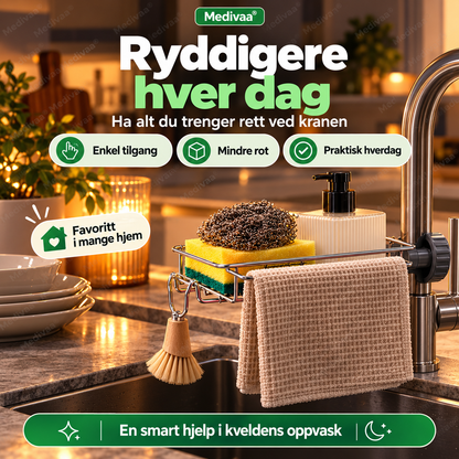 Oppbevaringsstativ i rustfritt stål til kjøkkenvasken