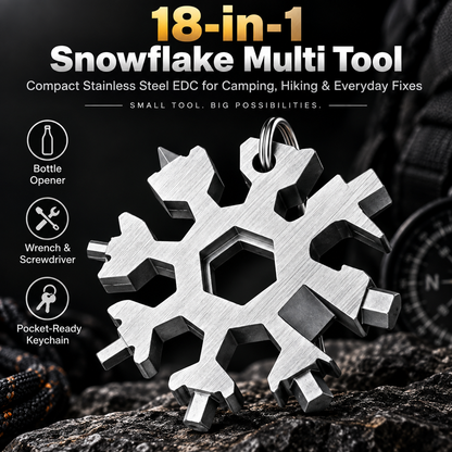 18-in-1 snowflake-shaped multi-tool, stainless steel spanner with screwdriver & bottle opener