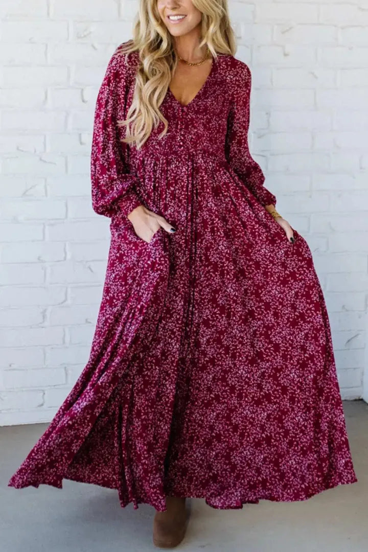 48 % rabatt💃Damekjole i rayon med blomstermønster, smockert midje og fôr