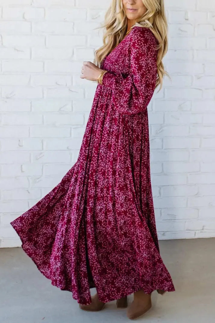 48 % rabatt💃Damekjole i rayon med blomstermønster, smockert midje og fôr
