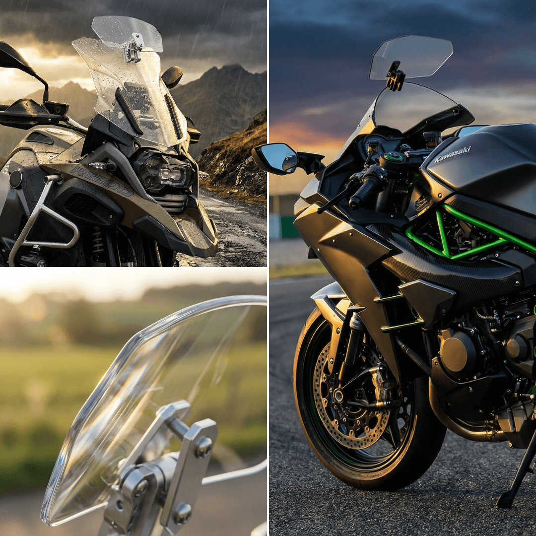 ❄️Zomerfresh 50% Korting!🏍️Verstelbare Motor Winddeflector – Universele Windscherm Spoiler tegen Helmtrillingen, Windgeruis & Turbulentie