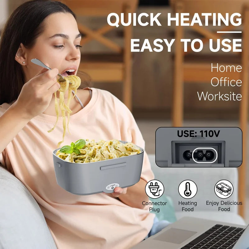 Bærbar selvoppvarmende matvarmer - Dobbel strømforsyning (220V støpsel/12V bil) - Med isolert veske - Ideell for pendlere, camping og arbeidsplasser