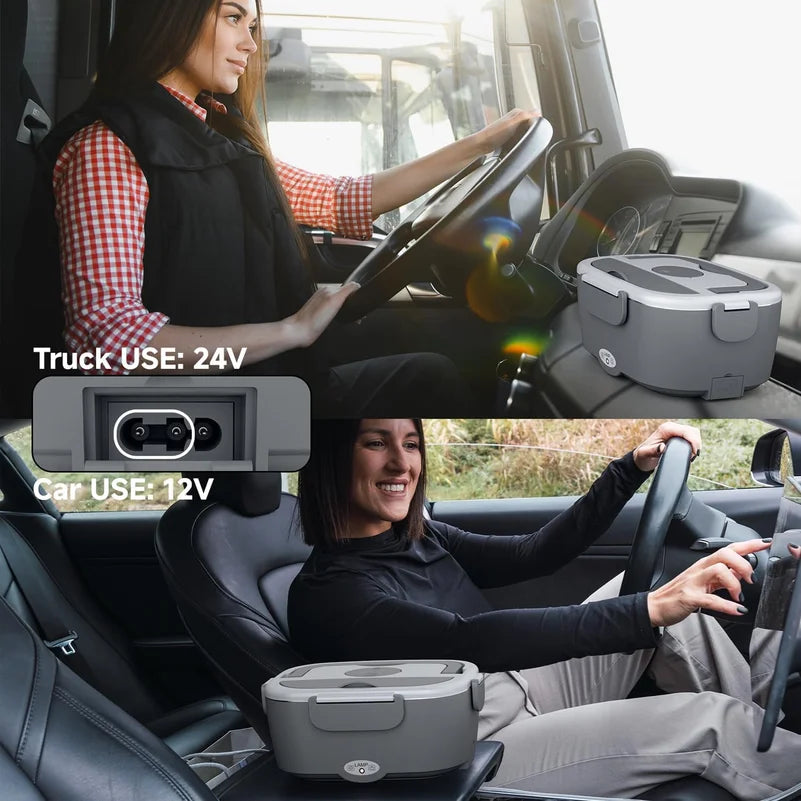 Bærbar selvoppvarmende matvarmer - Dobbel strømforsyning (220V støpsel/12V bil) - Med isolert veske - Ideell for pendlere, camping og arbeidsplasser