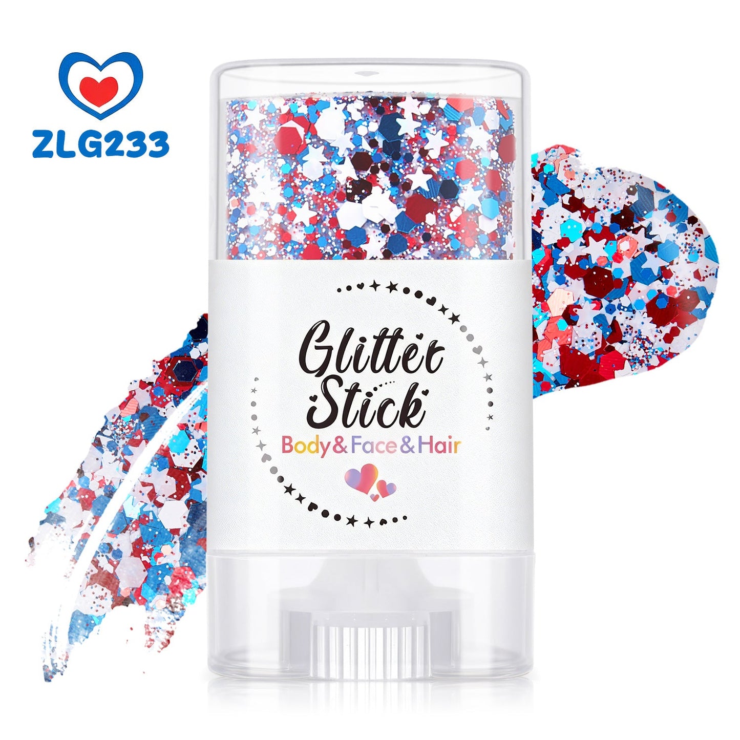 3-i-1 Patriotic Glow😍✨ Rød, hvit og blå glitter-bodystick