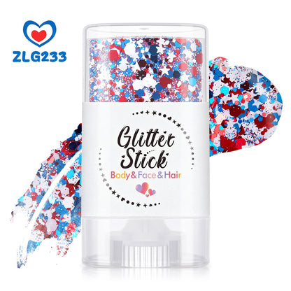 3-i-1 Patriotic Glow😍✨ Rød, hvit og blå glitter-bodystick