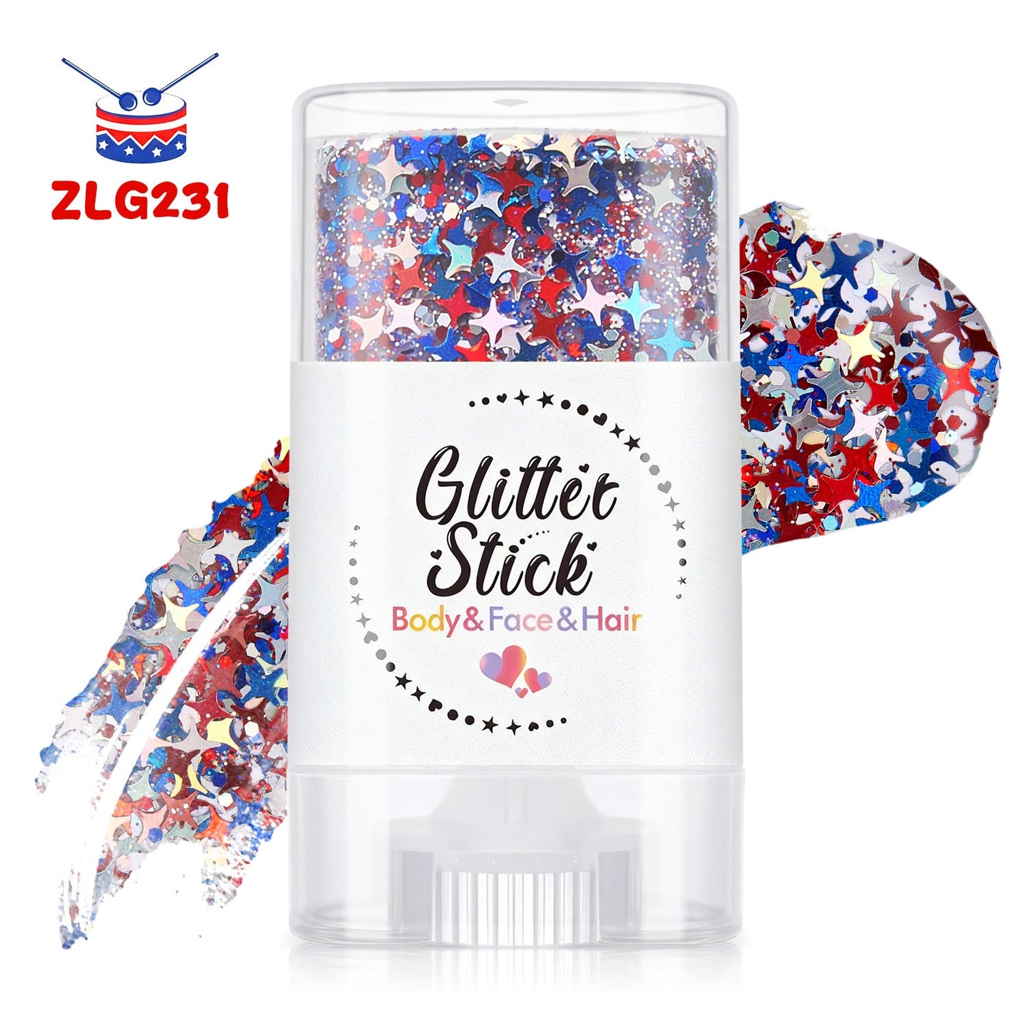 3-i-1 Patriotic Glow😍✨ Rød, hvit og blå glitter-bodystick
