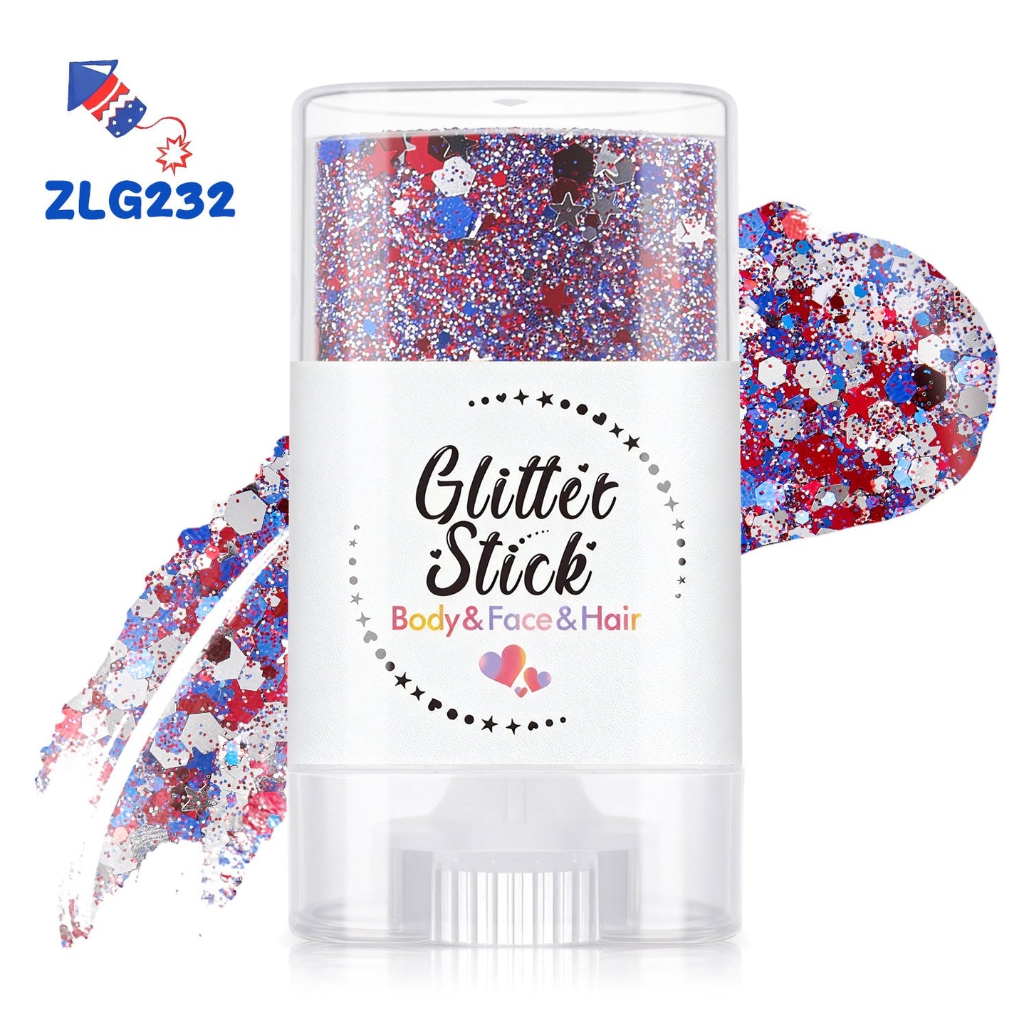3-i-1 Patriotic Glow😍✨ Rød, hvit og blå glitter-bodystick