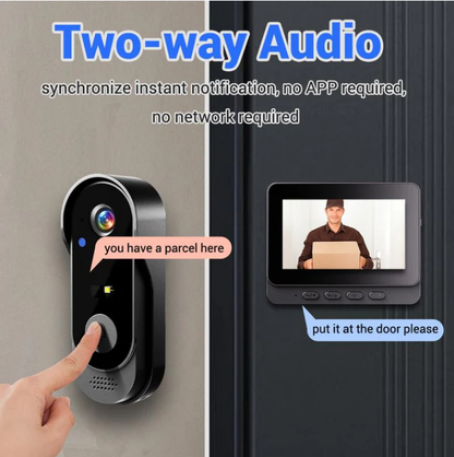 🔔 Begrenset Tid 48% RABATT 📹 Trådløst dørklokke-kamera: 1080P, 170°-vinkel, 4,3-tommers skjerm, IPX65-vanntett for utendørs bruk, nattsyn 🔝