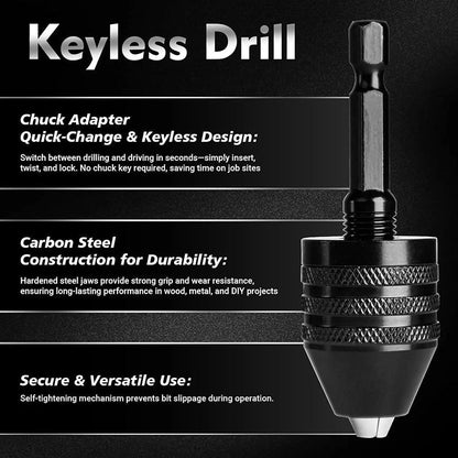 🔧 50 % RABATT NÅ! 3-kjevs chuck for elektriske skrutrekkere og driller – nøkkelfri, hurtigbytte og kompatibel med runde og sekskantede skaft – perfekt for hobby, renovering og presisjonsarbeid 🛠️✨