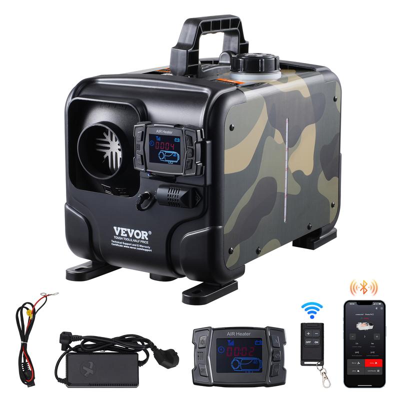 8 kW dieselvarmer, 12 V/24 V alt-i-ett dieselluftvarmer, Bluetooth-appkontroll, fjernkontroll og display, CO-alarm, hurtigoppvarming