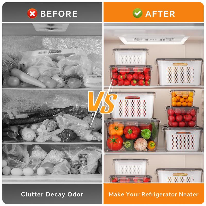 🥳2026 HOT SALG🥳💞50 000+ SOLGT!🧊🧺 48 % RABATT! 3-DELERS fruktbeholdersett – Stopp soggy frukt! Avtakbart dørslag holder produktene sprø og friske i flere dager. Kjøleskapets beste venn. 🍓✨