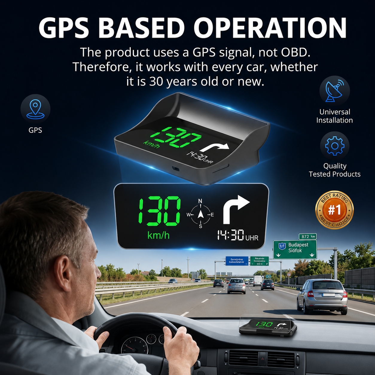 Head-Up Display (HUD) – GPS-hastighetsmåler for bil