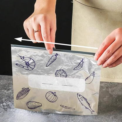 Gjenbrukbare, gjenlukkbare oppbevaringsposer laget av aluminiumsfolie