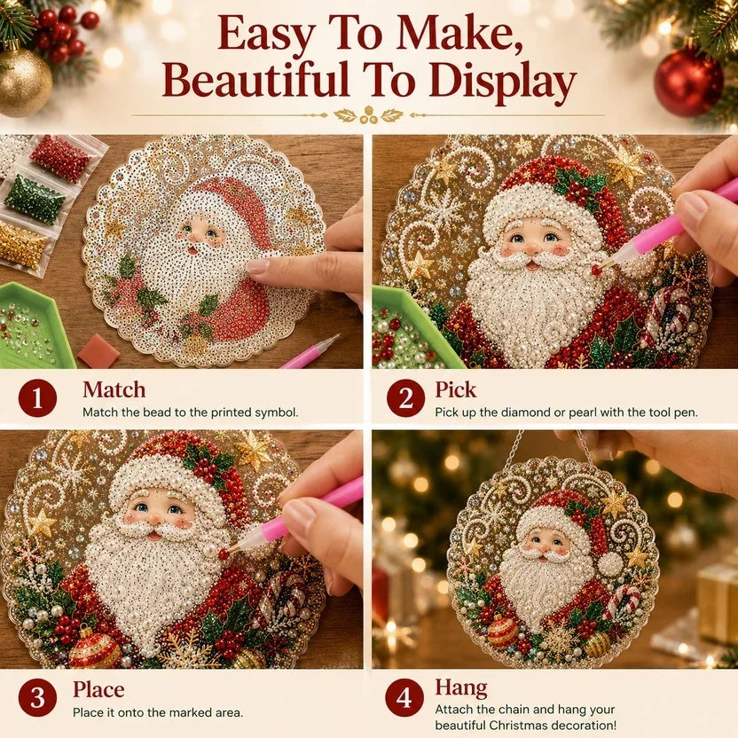 🎄Julepynt-sett med perler og diamanter til oppheng | Slitesterke, fargebestandige perler – DIY-håndlaget julepynt til oppheng 🎅💎