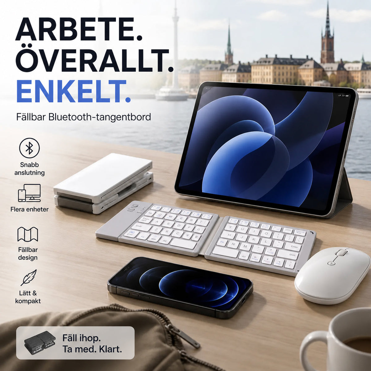 Mini-sammenleggbart tastatur for telefon/nettbrett/laptop