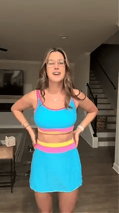 🌼Sporty 3-delt bikinisett i nylon med fargeblokker og lappeteppe - Badedrakt med høy midje og magekontroll👙🌈