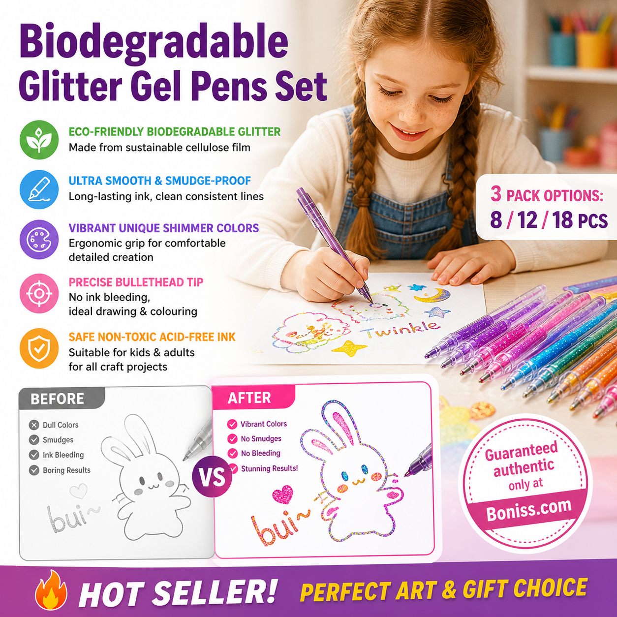 💥 Siste dag! Spesialsalg 🎁Glitter Gelpennsett – Smidig skriving 🎨