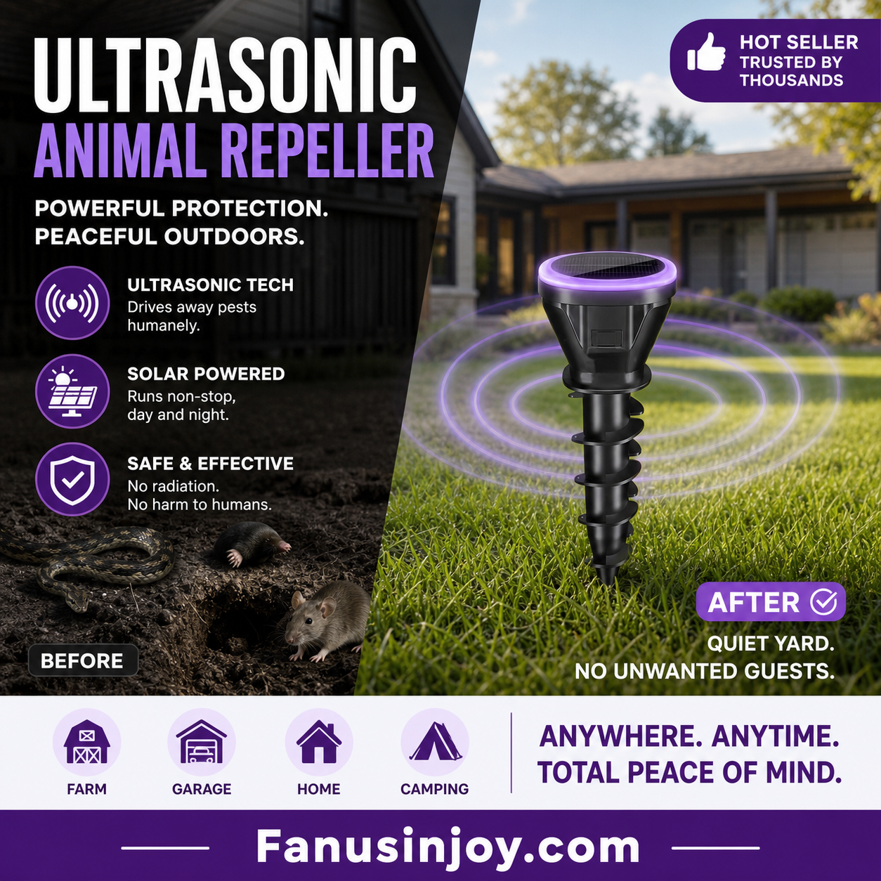 🔥Over 100,000 sold! 🛡️ Repel snakes, insects, rodents and protect your home! 🏡️ Solar Powered Ultrasonic Mouse Repeller