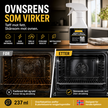 🍳 48% RABATT – Kraftig ovnrens spray – fjerner innbakt fett & matrester – hurtigvirkende – enkel avtørking – luktnøytralisering – for en plettfri ovn