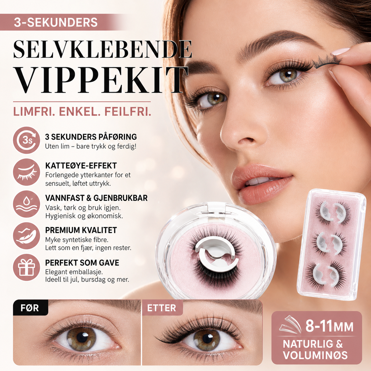 👁️ Luksuriøse Falske Vipper – 3D Silikon & Naturlig Look! ✨ Enkle Å Påføre – Perfekt for Dagbruk & Fest. 🌿 Gjenbrukbare & Skånsomme – Kjøp 3 for 10% Ekstra Rabatt! 💄