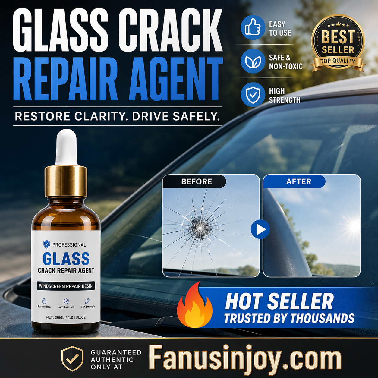 🚗 50% RABATT + KJØP 1, FÅ 1 GRATIS – Glassreparasjonsmiddel – profesjonell kvalitet – fyller sprekker – forbedrer klarhet – allsidig – varig – trygg