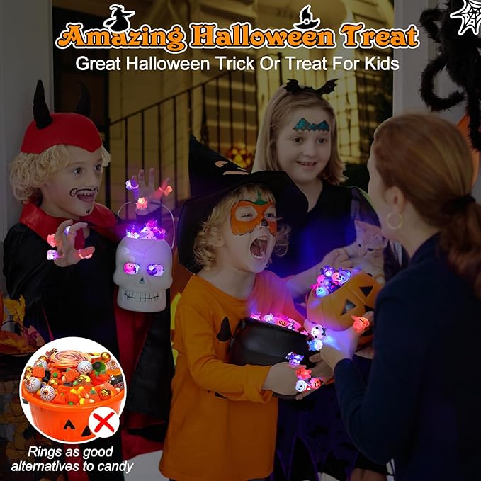 🎁LED-lysende Halloween-ring😍 – Sett med 50 stk.