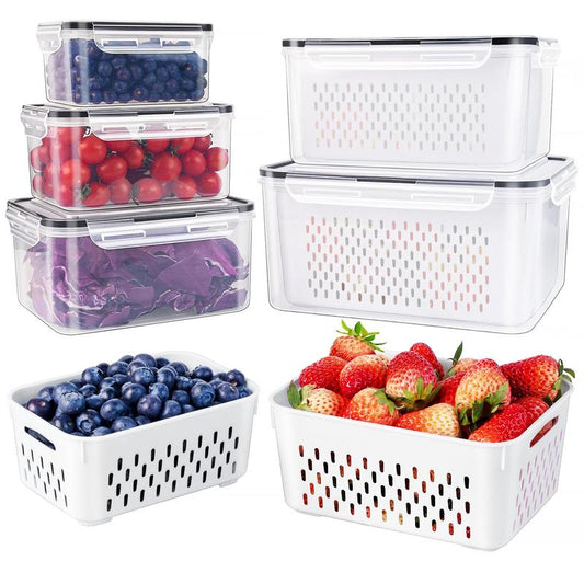 🥳2026 HOT SALG🥳💞50 000+ SOLGT!🧊🧺 48 % RABATT! 3-DELERS fruktbeholdersett – Stopp soggy frukt! Avtakbart dørslag holder produktene sprø og friske i flere dager. Kjøleskapets beste venn. 🍓✨