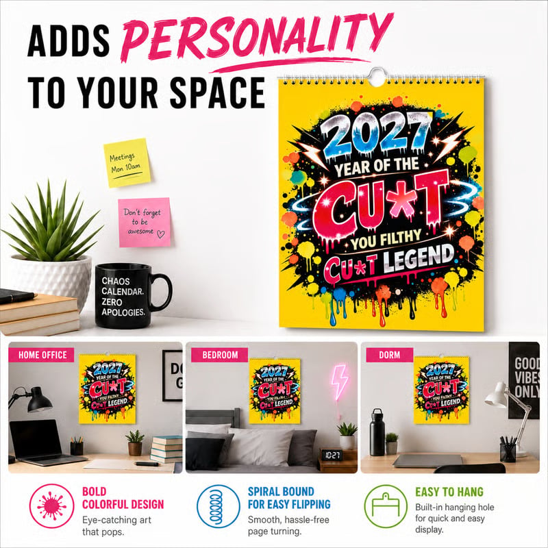 💥Early Bird-tilbud — 48% rabatt🎁Veggkalender for 2027 – «Året for fitta» – Kalender med dristig graffitihumor📆🌟