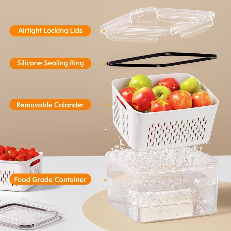 🥳2026 HOT SALG🥳💞50 000+ SOLGT!🧊🧺 48 % RABATT! 3-DELERS fruktbeholdersett – Stopp soggy frukt! Avtakbart dørslag holder produktene sprø og friske i flere dager. Kjøleskapets beste venn. 🍓✨
