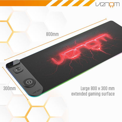 LED-spillbord med trådløs lading | USB-C- og USB-A-porter | Forlenget musematte på 800 x 300 mm