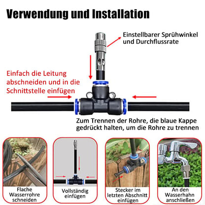 ❄️Zomerfresh 48 % rabatt! 🌱Justerbart hagefordampings- og vanningssystem – gjør-det-selv-vanningssett med 360° sprayhoder for hage, balkong og drivhus