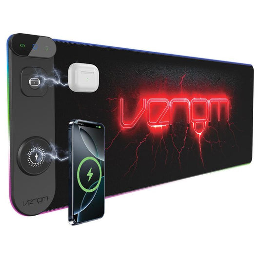 LED-spillbord med trådløs lading | USB-C- og USB-A-porter | Forlenget musematte på 800 x 300 mm
